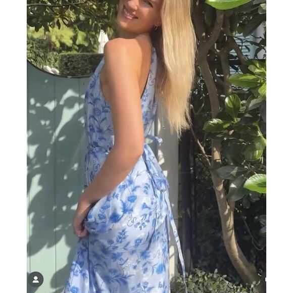 NWT Roller Rabbit Paloma Channing Blue Floral Silk Maxi Dress XS Boho Summer - Picture 6 of 14